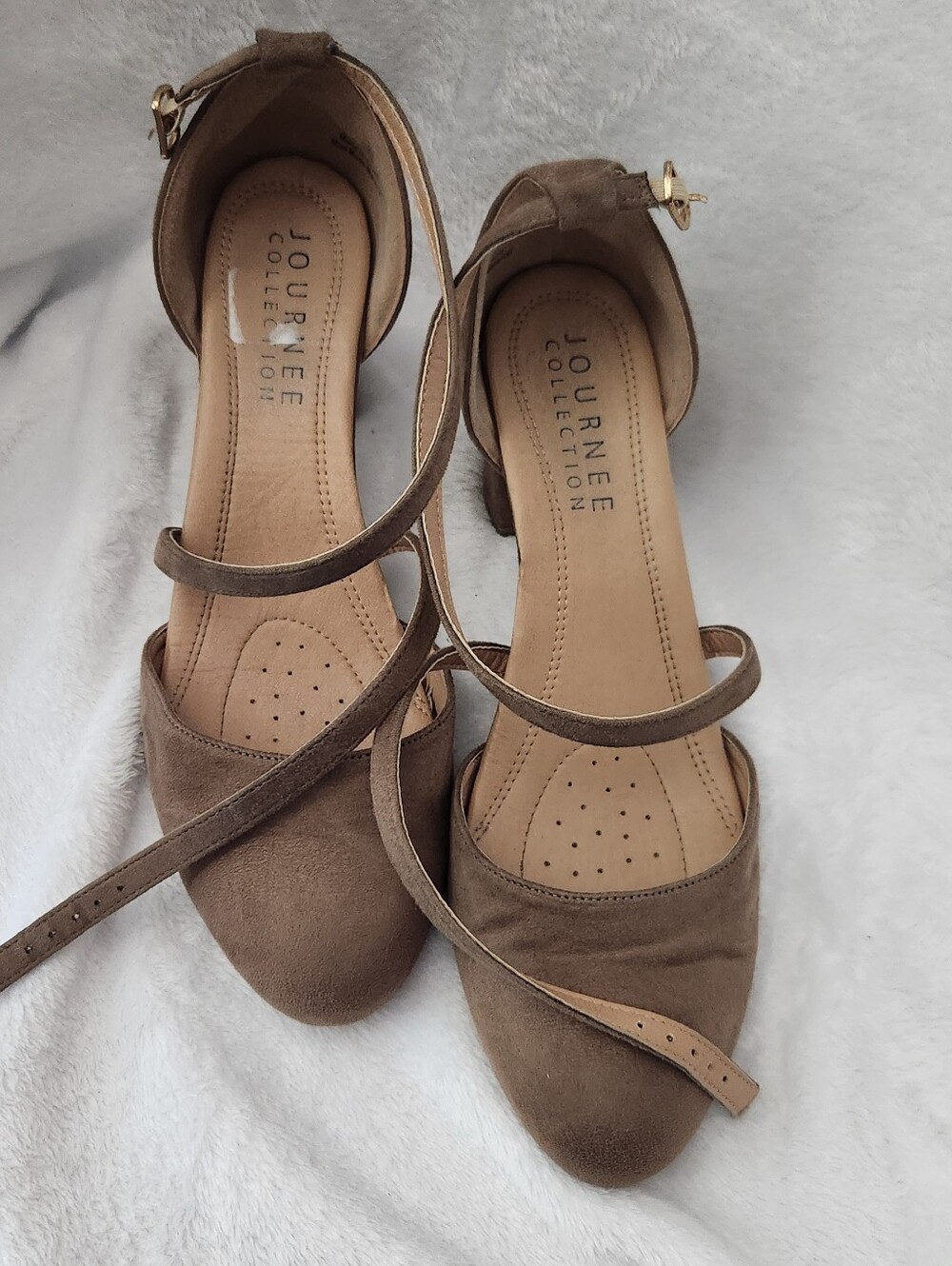 Journee Collection Taupe Strappy Block Heel Pumps